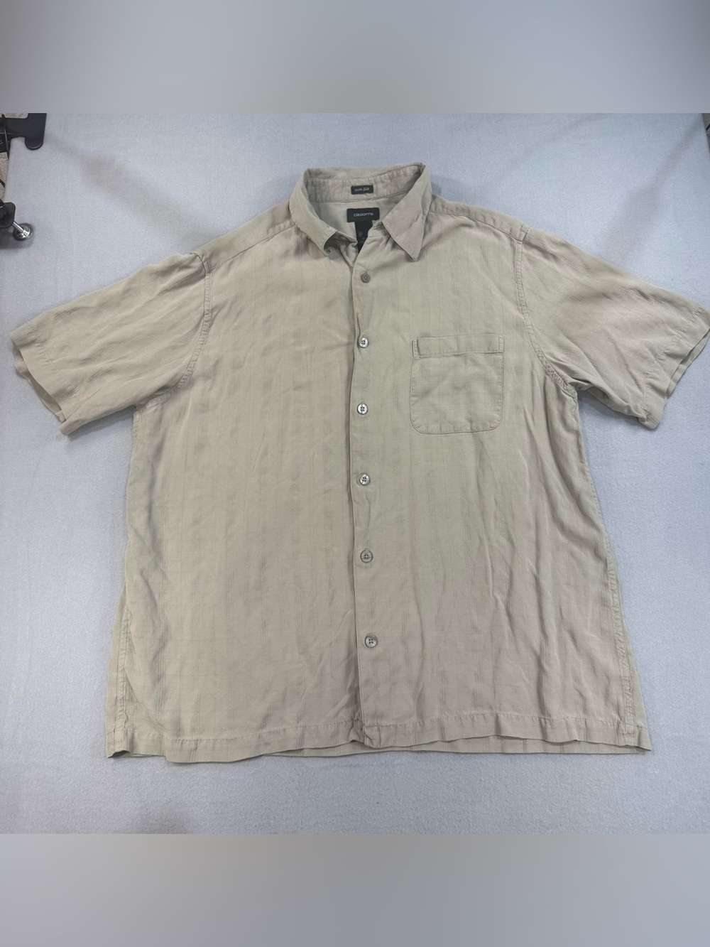 Claiborne Beige 100% Silk Short Sleeve Button-Up Shirt